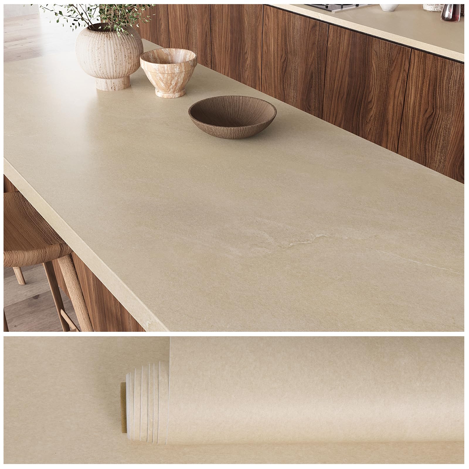 Photo 1 of VEELIKE Thick Minimalist Marble Contact Paper for Countertops Waterproof Peel and Stick Countertops 15.7''x354'' Matte Beige Marble Wallpaper Self Adhesive Counter Top Vinyl Wraps for Kitchen Bathroom