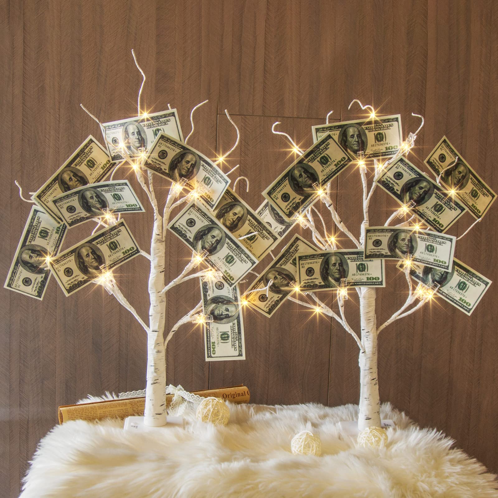 Money Tree Gift Holder Gift Card Tree 2FT 24LED Lighted Birch Tree  Battery/US... | eBay