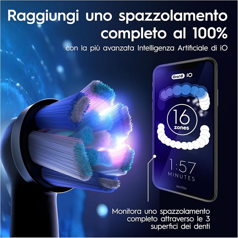 iO 9 Spazzolino Elettrico Ricaricabile, 1 Testine di Ricambio, Blu