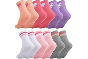 6 Pairs Kids Crew Socks with Stripes Hearts, Junior Cotton School Sports Socks, Casual Stretchy Sock for Girls and Boys