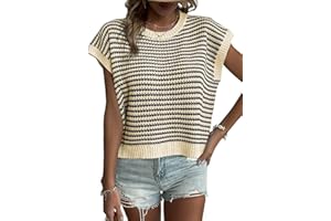 EVALESS Women's Sweater Vest Striped Color Pullover Tank Top Round Neck Cap Sleeve Lightweight 2024 Fall Casual Clothes