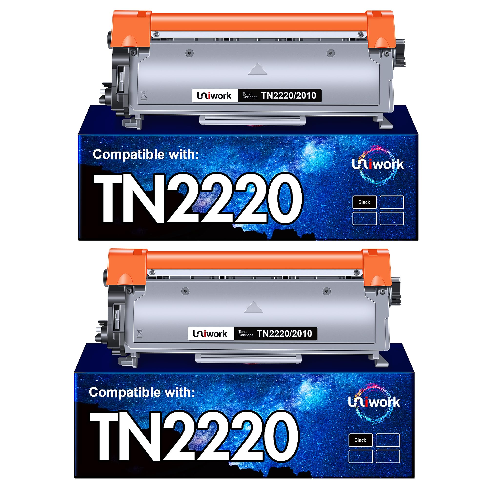Uniwork Toner Cartridge Replacement for Brother TN2220 TN2010 Compatible with 7055 7060D 7070DW 7460DN 7360N 2130 2240 2240D 2250DN 2270DW 2840(Black, 2-Pack)