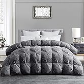 HOMBYS 120x128 Oversized King Feather and Down Comforter, Grey Pinch Pleat Thick Duvet Insert with 100% Cotton Cover, Oversized Extra Large Fluffy Palatial King Comforter for All Season