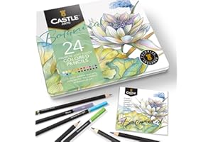 CASTLE ART SUPPLIES Castle Arts Themed 24 Colored Pencil Set in Tin Box, perfect colors for ‘Botanical’ Art. Featuring quality, smooth colored cores, superior blending & layering performance for great results