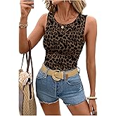 SHENHE Women's Y2k Leopard Print Tank Crew Neck Sleeveless Slim Fit Going Out Cheetah Top