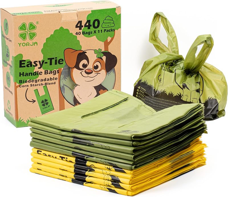 YORJA Tie Handles Dog Poo Bags 440 Thick Leak-Proof 18x38cm Biodegradable