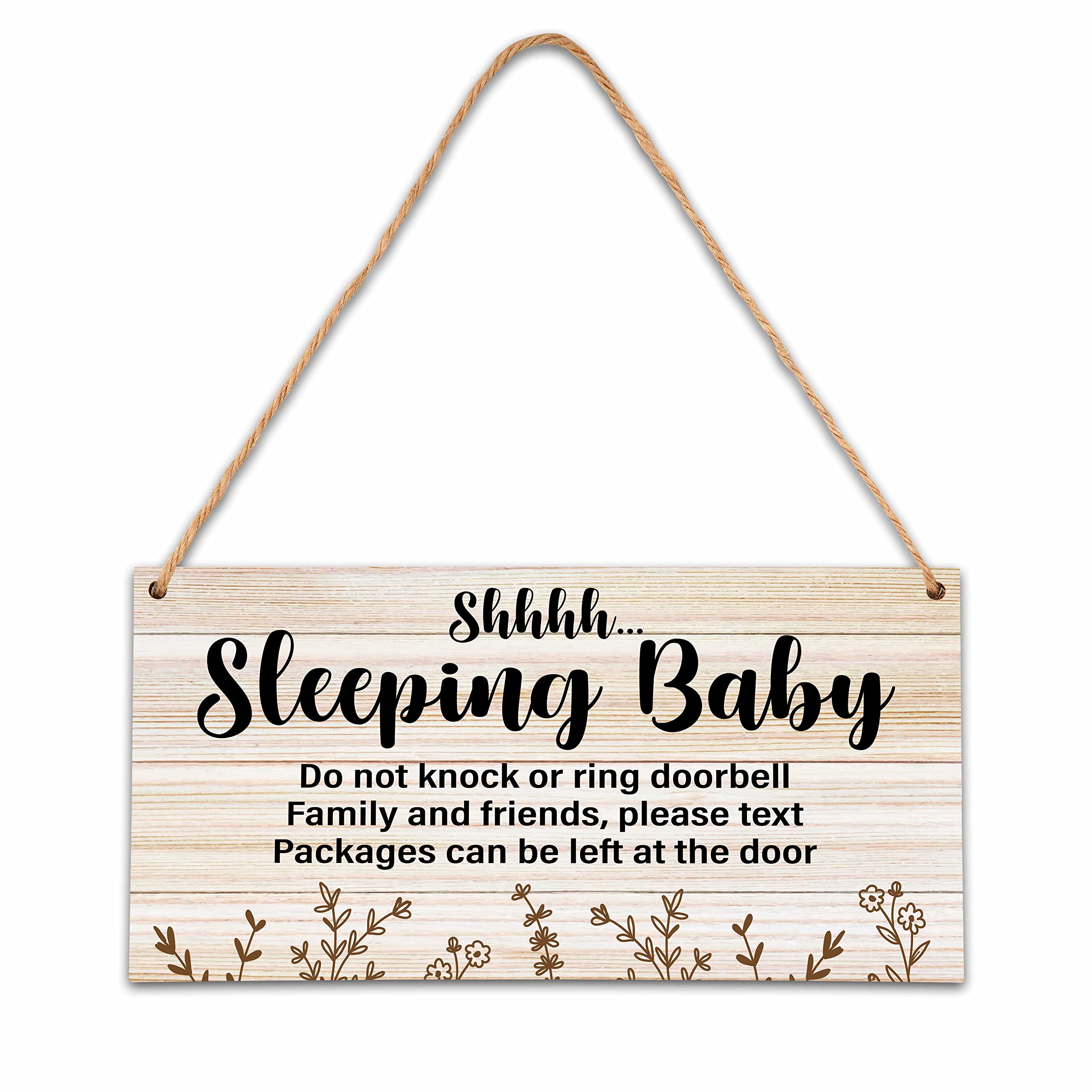 Photo 1 of Ycyfckdr Baby Sleeping Sign, Wooden Decorative Sign, Rustic, 5x10 Inches, Brown, Beige, Rectangular, Floral, Hanging