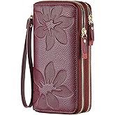 Bakurok Wallets for Women Wristlet RFID Blocking Genuine Leather Double Zipper Credit Card Holder Large Ladies Clutch Purse
