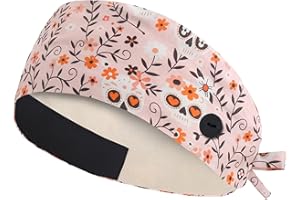 QBA Adjustable Working Cap with Button, Cotton Working Hat Sweatband, Elastic Bandage Tie Back Hats for Women & Men, One Size
