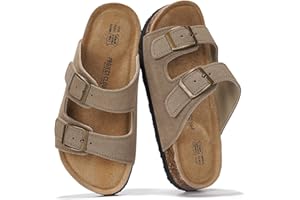 Project Cloud Genuine Leather Slides For Kids - Natural Cork Footbed Slides for Kids Sandals for Girls & Boys - Non-Slip Boys & Girls Sandals