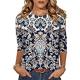 Zeagoo Women's Casual 3/4 Sleeve T-Shirts Round Neck Cute Tunic Tops Basic Tees Blouses Business Work Tee Top