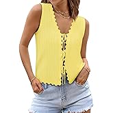 COCCKO Womens Tie Front Tops Trendy 2026 Summer V Neck Sleeveless Sweater Vests Fashion Cute Crochet Knit Tops