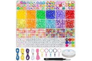 LIS HEGENSA Bracelet Making kit, Craft Bead Making Pony Beads, Polymer Clay Beads, Smiling face Beads, Letter Beads, Jewelry Making kit, DIY Handicraft Gifts for Girls Aged 6 to 12