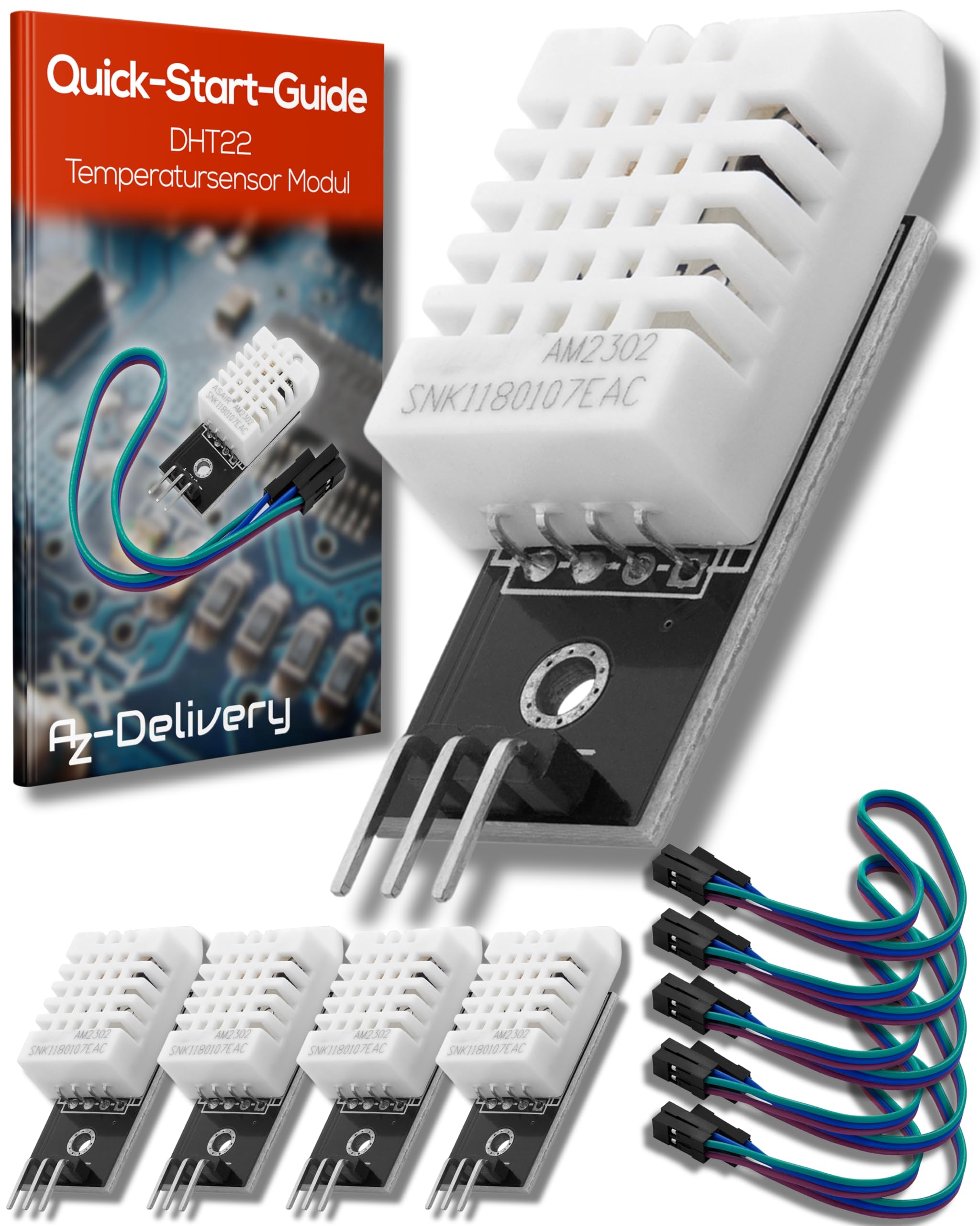 AZDelivery 5 x Temperature and Humidity Sensor Module with Cable Compatible with DHT22 Compatible with AM2302 Compatible with Arduino and Raspberry Pi including E-Book!