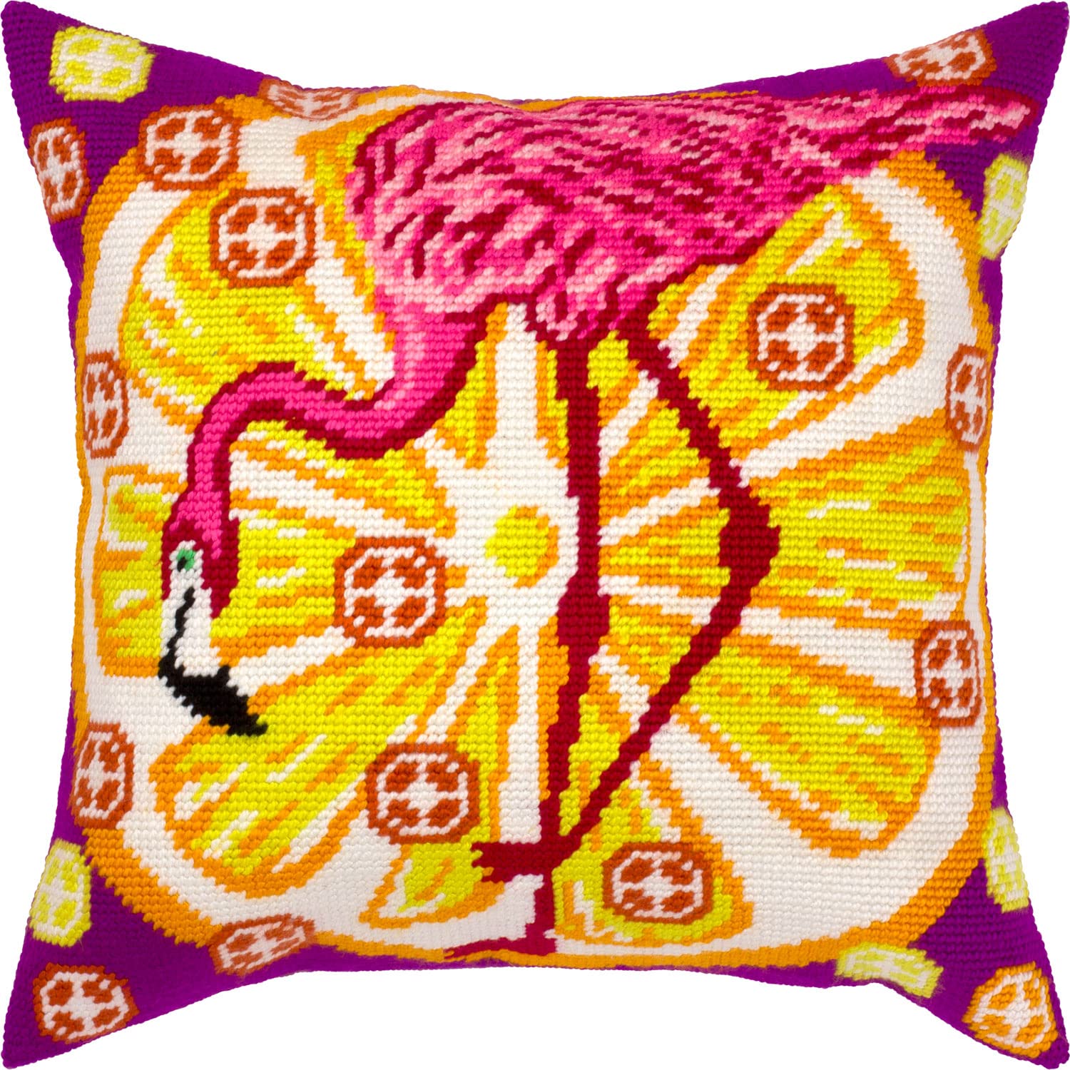 Brvsk Orange Flamingo. Needlepoint Kit w/Printed Tapestry Canvas (40 × 40 cm) — Needlepoint Cushion Kit for Creative Home Décor — Needlework Kit for Adult Beginners
