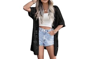 Zeagoo Lightweight Summer Crochet Cardigan for Women Short Sleeve Kimono Boho Oversized Open Front Knitted Cardigan