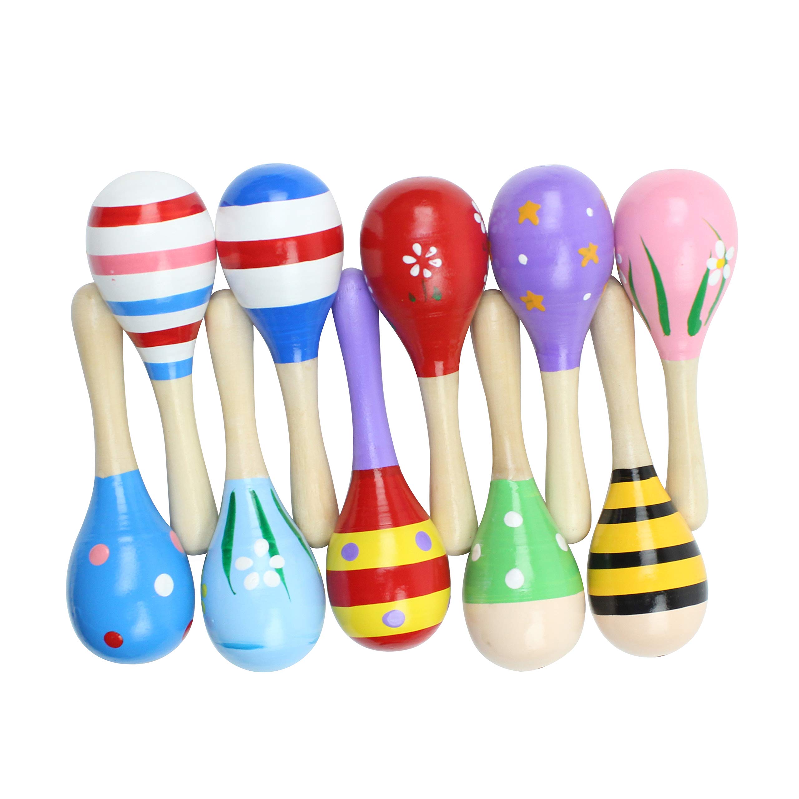 20 Pack 5" Wooden Mini Maracas, Assorted Designs, Perfect maracas for