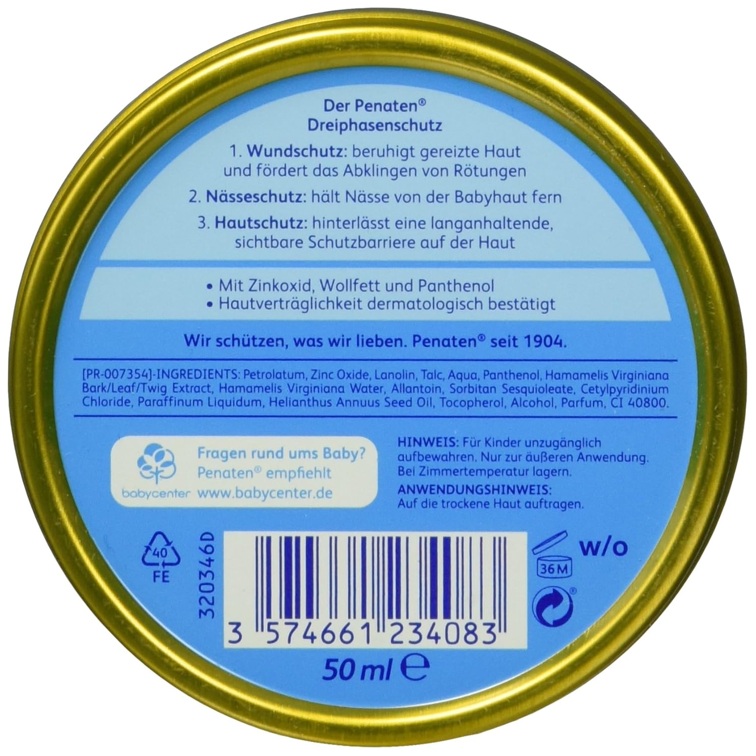 Penaten Creme Cream 50ml Baby Toddler Diapering Diaper Rash Treatments