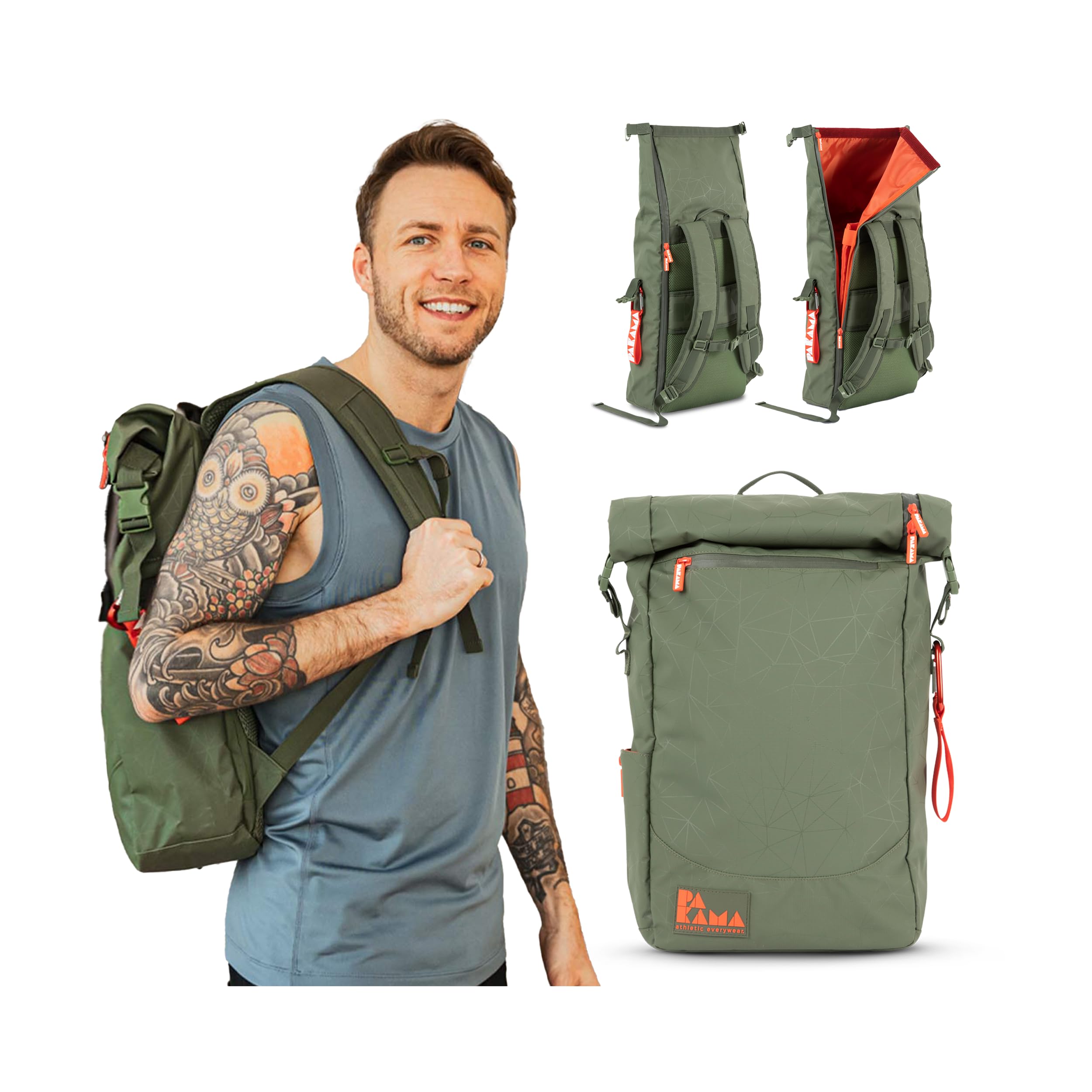 PAKAMA - Daypack Rucksack mit Rolltop 25l für Damen & Herren Grün klein - Wanderrucksack & Fahrradrucksack wasserdicht Arbeit & Wandern mit Laptop-Fach - Reiserucksack & Trekkingrucksack