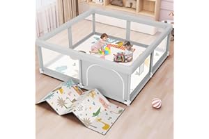 BESUHOT Baby Playpen with Mat 50x50 Inch, Play Pen for Babies and Toddlers with Gate, Baby Fence Sturdy Safety Playpen, Indoor & Outdoor Kids Activity Center