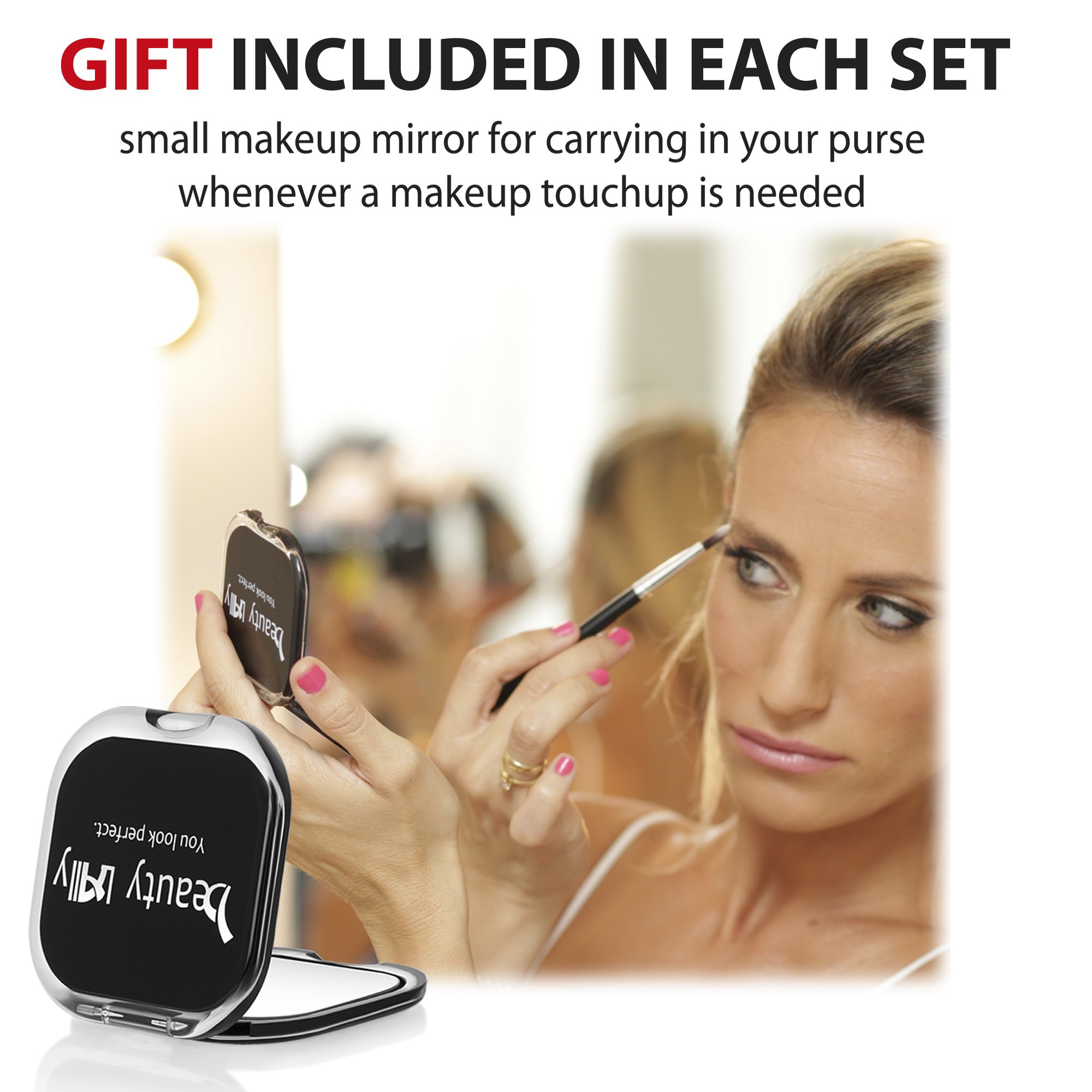 beauty Lally Professional Make Up Brush Set, Synthetic Hair, Giving You Full Coverage For Everyday Use, Soft, No Shed At All, Case and Mirror, Pack of 10