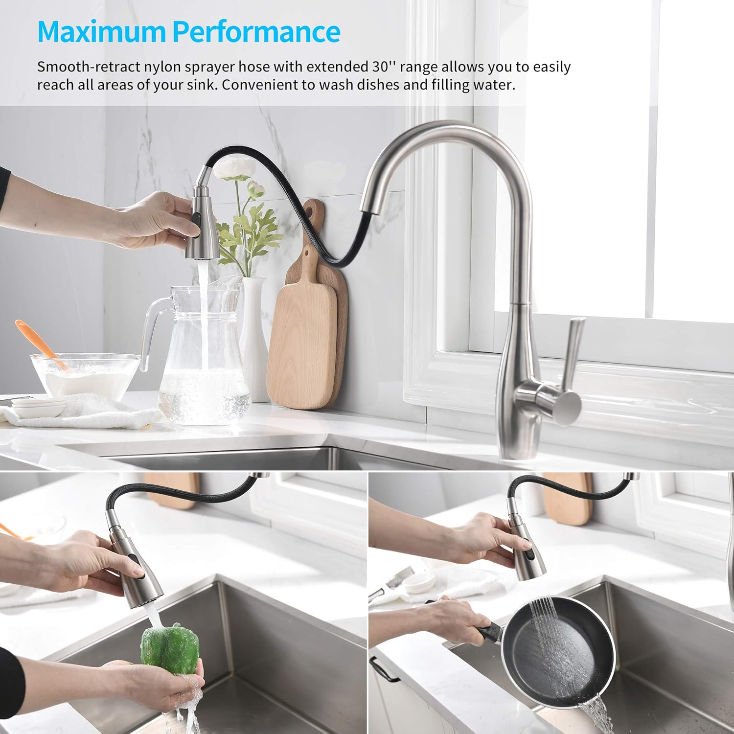 Kitchen Faucet with Pull Out Sprayer, Crea Single Lever Stainless Steel cUPC Certified Pot Filler Faucet with Magnetic Pull Out Sprayer - - 