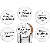 Funny Coaster, Ceramic, Set of 6, with Gift Box, Absorbent with Cork Base, Home Decor for Family, Housewarming, Thanksgiving, Birthday, Christmas