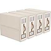 BigPonPon 4 Pack Foldable Bed Sheets Set Organizers and Storage(King & Queen Size),Linen Fabric Closet Organizers with Window,Folding Bedding Storage Box for Bedsheets and Pillow Cube Organizer-Beige