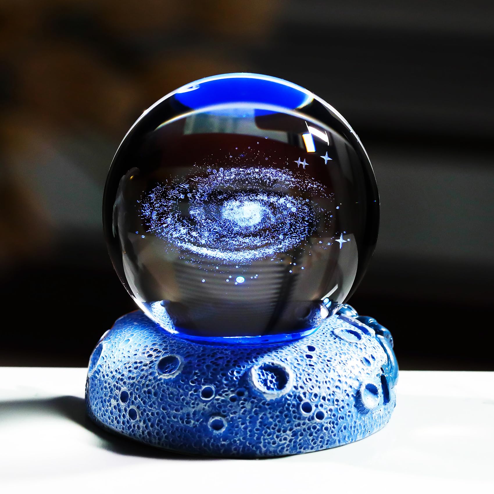 3D Crystal Ball Engraved the Galaxy with Space Lights Base Astronomy Gifts for Men Boyfriend, 6cm/2.36 in. Glass Globe Science Planets Universe Model Ornaments for Kids Celestial Decor