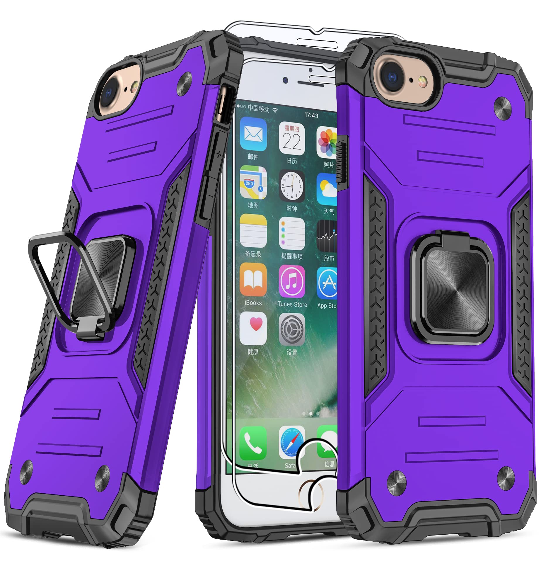 Photo 1 of SunStory Phone Case for iPhone SE 2022 Case with HD Screen Protector & Magnetic Ring Kickstand,[Military Grade] Cover for iPhone SE 2022/SE 2020/8 /7 Phone (Z-Purple)