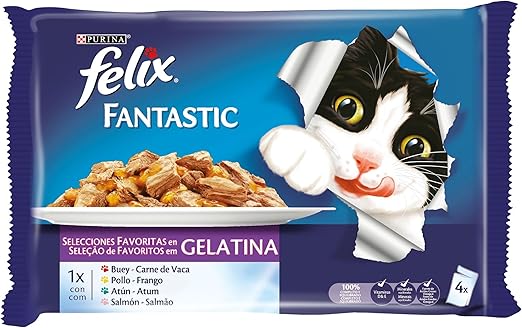 Purina Felix Fantastic Gelatina comida para gatos Selecciones Favoritas 10 x [4 x 100 g]: Amazon.es: Productos para mascotas