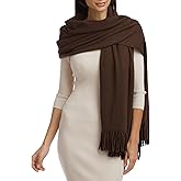 Fishers Finery Women's 100% Cashmere Knit Shawl Wrap with Fringe | Oversized 78” long by 28” wide
