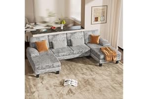 Shahoo Sectional Couch Living Room Sets Chenille Fabric U-Shaped Sofa with Double Chaises, Dark Gray