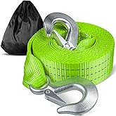 Digank Tow Strap with Hooks 2”x20’ 15,000 LBS, Tow Rope Metal Safety Hooks, Car Heavy Duty Recovery Rope for Trailers, Securi