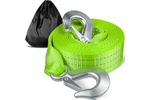 Digank Tow Strap with Hooks 2”x20’ 15,000 LBS, Tow Rope Metal Safety Hooks, Car Heavy Duty Recovery Rope for Trailers, Securing Items, and Farm Cleaning