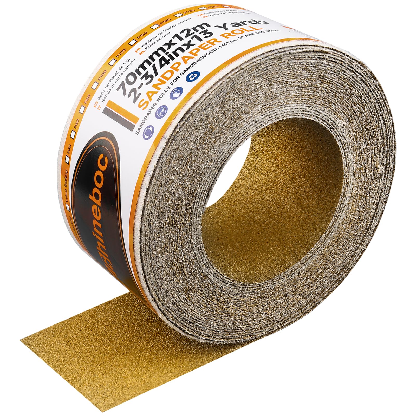 Shineboc 12m x 70mm Hook and Loop Sandpaper Roll, Aluminium Oxide Abrasive Sanding Paper for Sanding, Polishing and Rust Removal, 80 Grit