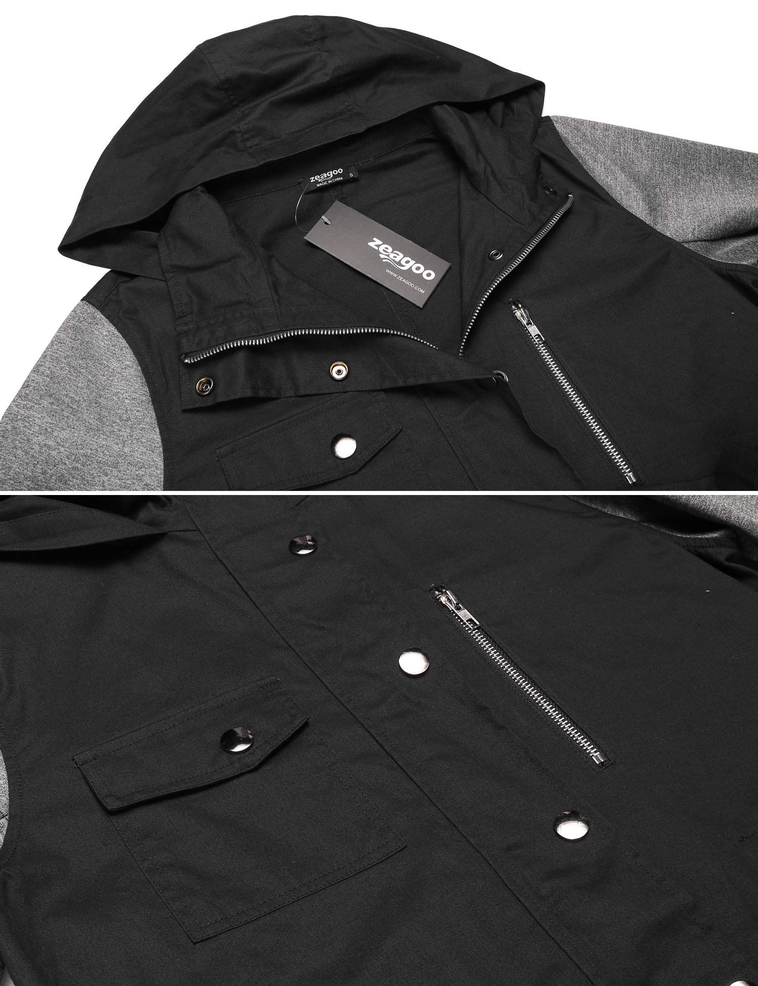 Beyove Womens Military Anorak Safari Utility Parka Drawstring Hoodie Jacket, (B)black 1, Medium