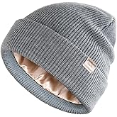 YANIBEST Beanie Hat for Women Men Satin Lined Beanie Hats Winter Hat Womens Cuffed Beanies Knit Skull Cap Warm Ski Hat Unisex
