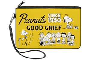 Peanuts Wallet, Zip Clutch, Peanuts Gang Since 1950 Good Grief Group Pose Yellow Black, Canvas, Yellow, LARGE