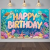 IVN Sea Turtle Birthday Backdrop Decorations 71x43 Inch Ocean Theme Happy Birthday Banner for Kids Girls Boys Under The Sea Party Photography Background Photo Booth Props