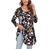 ENMAIN Women's Tunic Top 3/4 Sleeve Plus Size Tunic Tops to Wear with Leggings Ladies Casual Swing Dressy Blouses