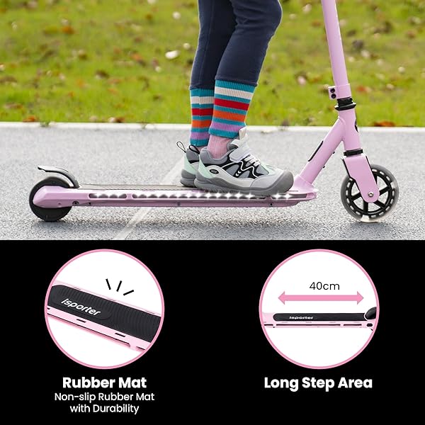 AERO ISPORTER KIDS ELECTRIC SCOOTER | HAND ACCELERATOR & LED LIGHTS | ELECTRIC SCOOTERS FOR BOYS GIRLS AGES 6-10 | RUBBER DECK MAT, BATTERY INDICATOR & ADJUSTABLE HEIGHTS