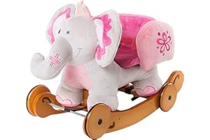 labebe - Plush Rocking Horse, Pink Ride Elephant, Stuffed Rocker Toy for Child 1-3 Year Old, Kid Ride On Toy Wooden, 2 In 1 Rocking Animal with Wheel for Infant/Toddler(Girl&Boy),Nursery Birthday Gift