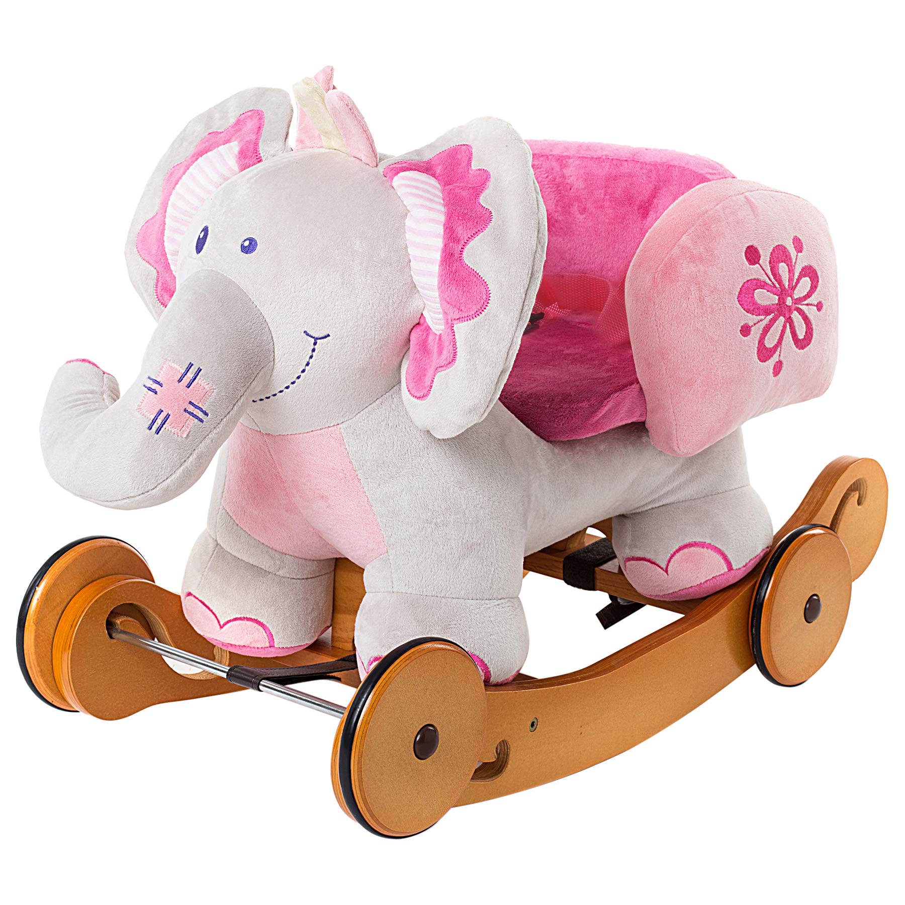labebe Plush Rocking Horse, Pink Ride Elephant, Stuffed Rocker Toy for Child 13 Year Old, Kid