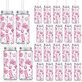 Qinyoung 24 Pcs Western Cowgirl Cowboy Plastic Tumbler 14.2 oz Cowgirl Party Favors Reusable Cups with Lids and Straws Decoration Iced Coffee Cup Valentine's Gift(Classic Style,Rose Red)