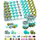 100PCS FIVEIZERO Silicone Beads for Keychain Making, 9mm & 15mm Cyan Blue White Mixed 5 Colors Silicone Focal Beads for Bracelets, Beadable Pens and DIY Crafts