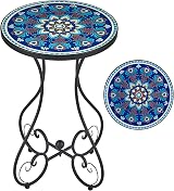 VONLUCE Round Side Table 53cm Tall Mosaic Tile Top Blue Indoor Outdoor view 8