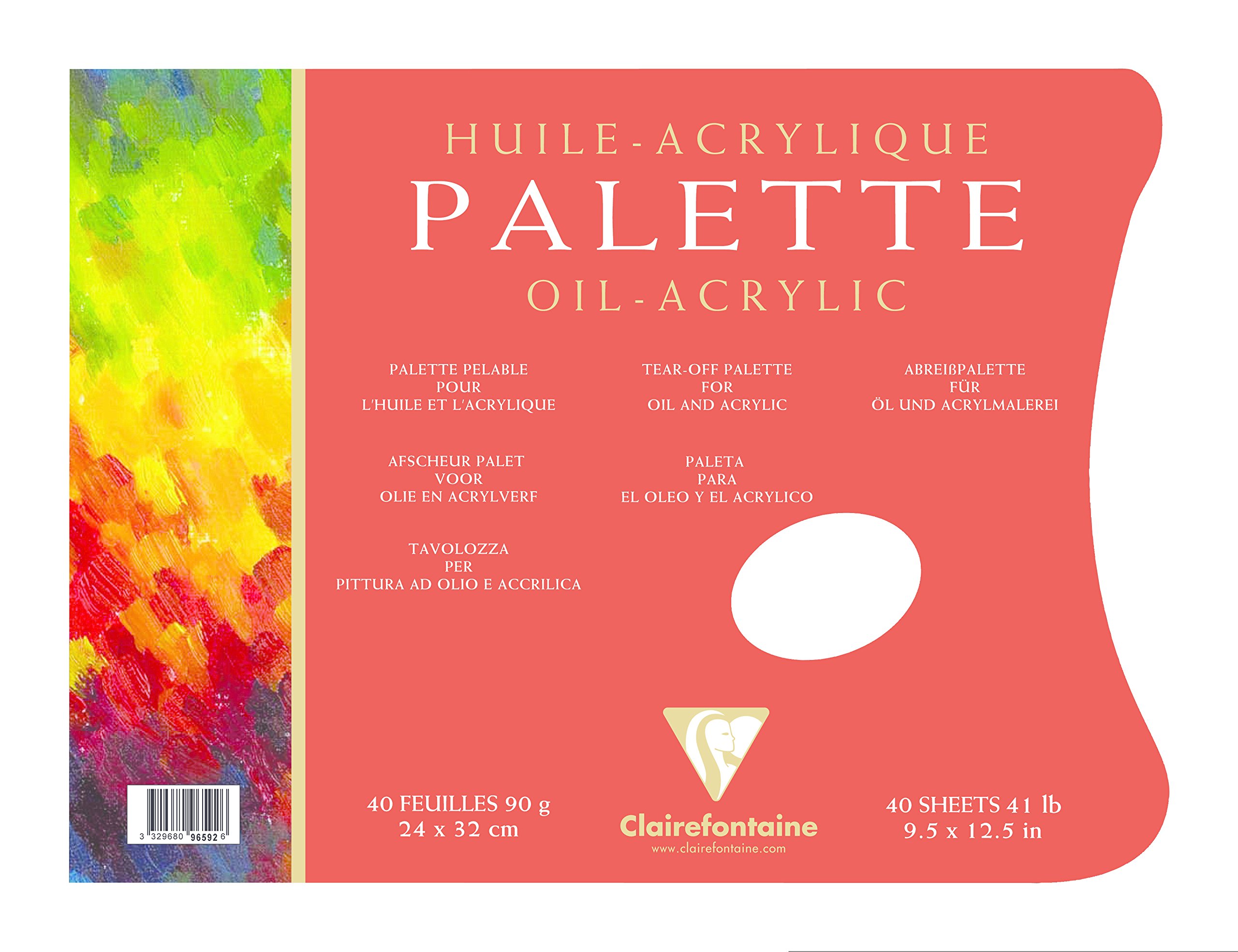 Clairefontaine - Ref 96592C - Palette Pad (40 Sheets) - 24 x 32cm, 90gsm Paper, Pure White Surface, Non-Absorbent - Suitable for Oil or Acrylic Paints