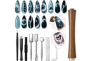 modelones Cat Eye Magnet Set for Nails, Powerful 3 IN One Magnetic Pen Heart Nail Design Square Double Head Round Magnets Tool Winter Christmas Manicure Glassy Moon French Flower Cateye Effect, 10 PCS