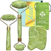 Matykos Jade Roller for Face and Gua Sha Set - 2 Anti-Aging Facial Rollers and Gua-Sha Facial Tool - Face and Body Massager f